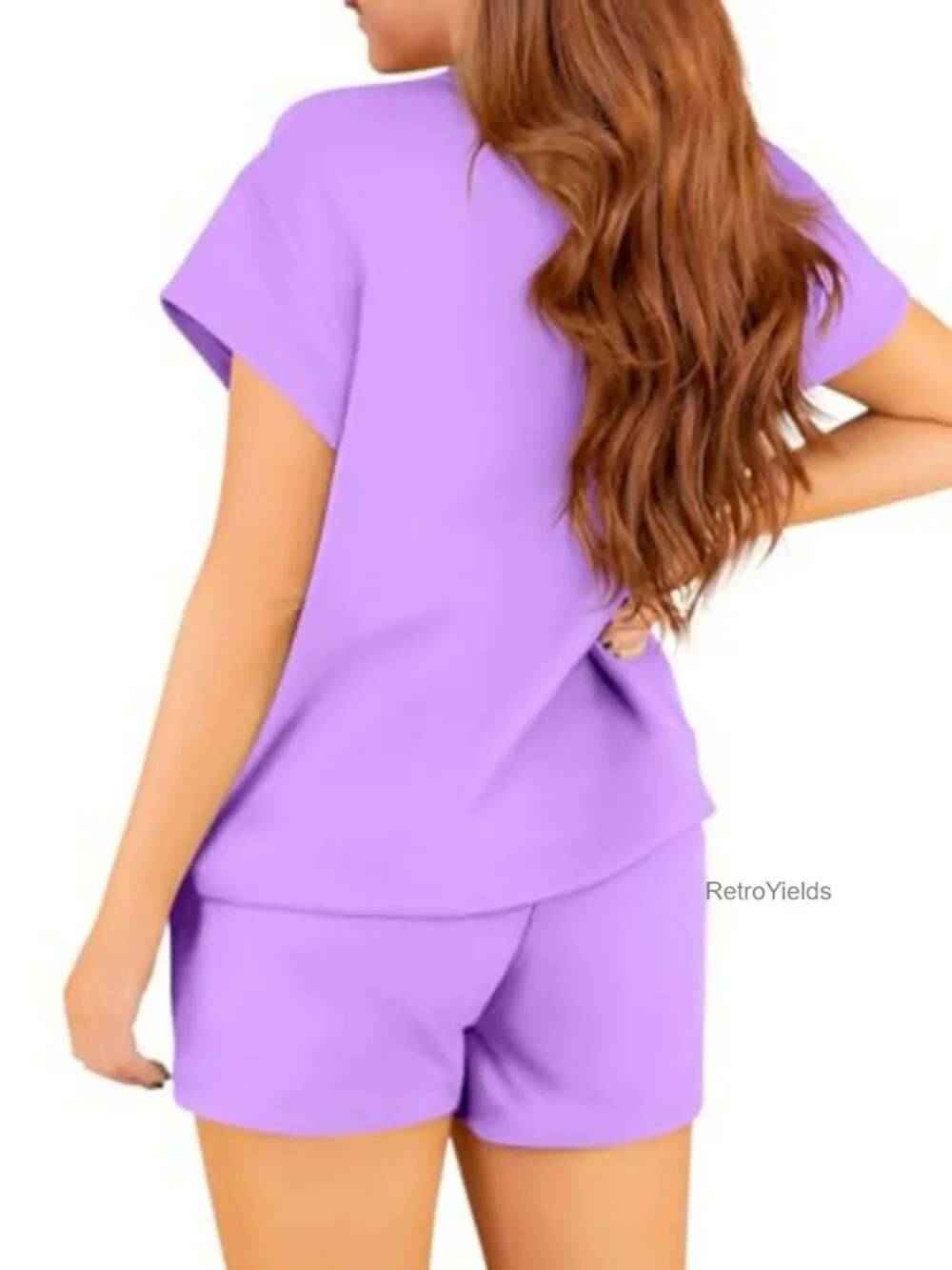 Girls Two Piece Short Sleeve Tshirt & Drawstring Shorts Set with Pockets Summer